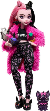 Păpușă MONSTER HIGH și accesorii pentru petrecerea în pijamale, animalul de companie al păpușii Draculaura Bat Count Fabulous, Creepover Party, HPY66 Papusi Naty Shop Singur
