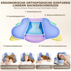 Pernă ergonomică pentru dormit lateral - Pernă pentru gât Pernă de sprijin pentru gât și dureri de umăr, pernă ortopedică de sprijin pentru gât din spumă de memorie pentru stomac, spate și dormit lateral cu suport pentru gât Perne ortopedice cervicale Naty Shop