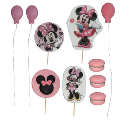 Set med 10 ätbara tårtdekorationer för flickor – Minnie rosa