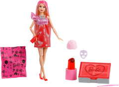 Păpușă Barbie Party fără cutie și accesorii, seria Glam Party cu 10 surprize, inclusiv o păpușă roșie strălucitoare cu efect de schimbare a culorii, JFY68