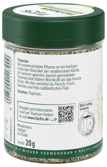 Fuchs Gewürze - Thyme gerebelt - Mediterranean Kräuternote für Feta, Gemüse und Fleischgerichte - natural ingredients - 20 g in wiederverwendbarer, recyclebarer Dose