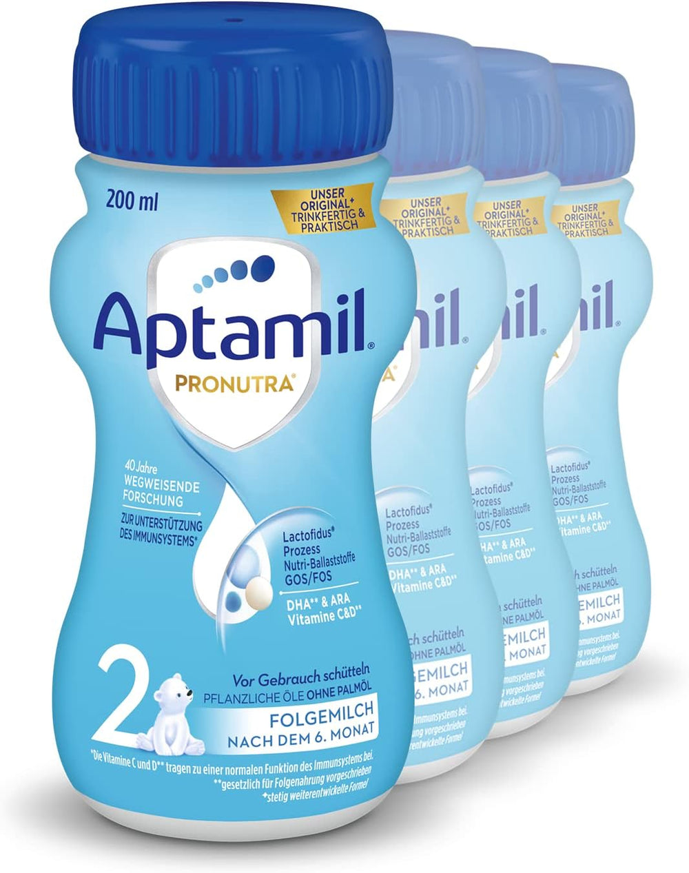Aptamil Pronutra 2, follow-on milk after 6 months, ready-to-drink baby milk (4 x 200 ml)