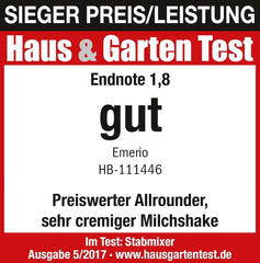 Emerio HB-111446 Stand mixer, TESTSIEGER Preis/Leistung, Gummierter Rutschfester Griff, Edelstahl, Bpa-Frei, Schwarz, 250W Kitchen Naty Shop