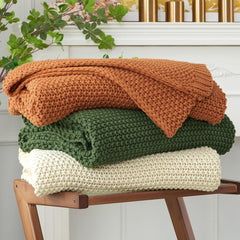 Chunky tricot arunca pătură, Lightweight, Bej, 100% bumbac organic, Pătură pentru canapea, canapea, pat, copil, camera copiilor, Rustic, Shabby chic, Modern farmhouse, 152.4 X 203.2 cm, Inclusiv sac de rufe Paturi si Cuverturi Longhui bedding Bej 60"X80", supradimensionat
