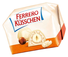 Ferrero Küsschen White Crispy - Valentine's Day gift for him and her - Crispy roasted hazelnuts in light cream with crispy chips, covered in white chocolate, 1 pack of 20 individual pralines
