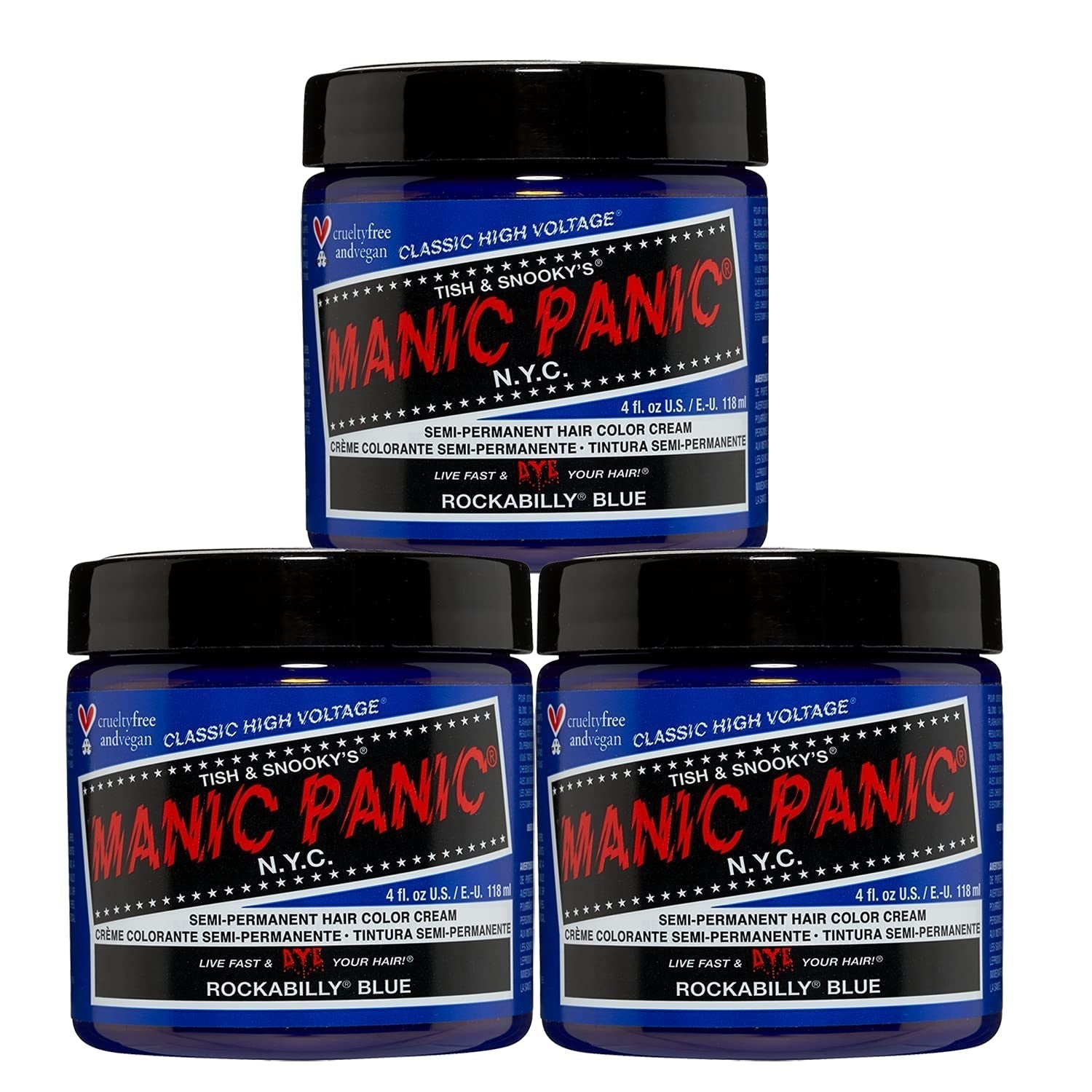 Manic Panic Electric Lizard Classic Cream, vegan, fără cruzime, vopsea de păr verde semipermanentă 118ml Vopsea pentru par Naty Shop Rockabilly albastru 118 Ml (pachet de 3)