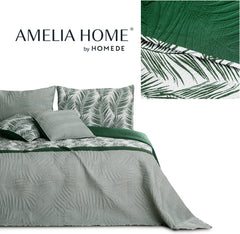 Ameliahome Bedspread Bedspread 170X210 Cm Double Sided Easy Care Bedspread Plant Pattern Green White Tropical Bonaire Beds and Blankets Besuche den AmeliaHome-Store
