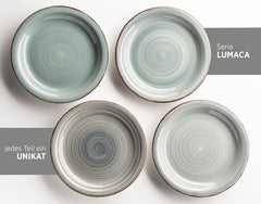 Set de veselă MÄSER pentru 6 persoane, aspect vintage modern, serviciu de masă cu 12 piese, pictat manual, albastru, gresie, albastru fumuriu (Bel Tempo II)