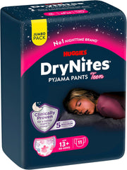 Huggies DryNites Nighttime Bedwetting Diapers for Girls 13-Approximately 17 Years (48-60kg) 33 Count (3 x 11) Jumbo Monthly Pack XL Diaper Briefs