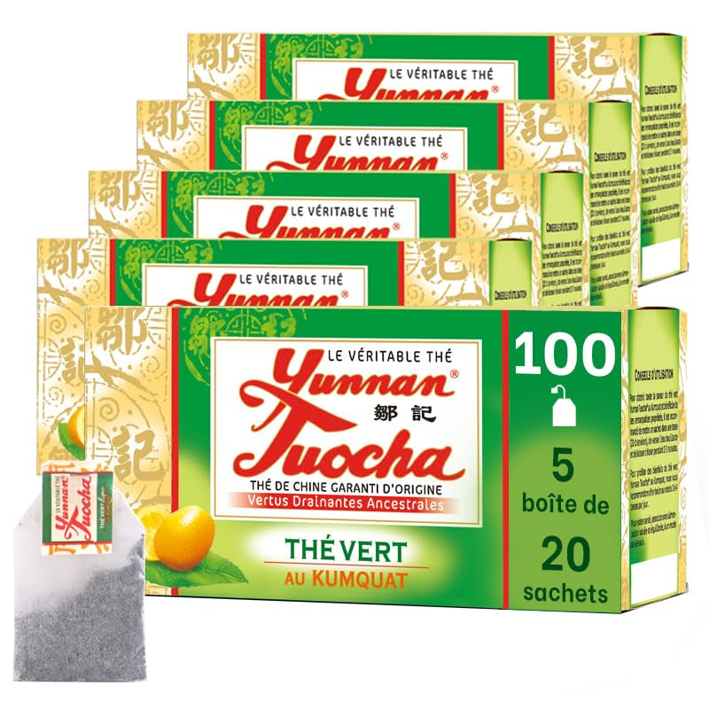 Yunnan Tuocha Zouji - Ceai verde organic cu kumquat - Vitamina C - 100 pliculeÈe de ceai - 200 g - Calitate Yunnan garantatÄ