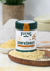 Fuchs Gewürze - Senfkörner gemahlen - für die Zubereitung von Rubs, zum Verfeinern von Suppen und Saucen - natural ingredients - 45 g in wiederverwendbarer, recyclebarer Dose
