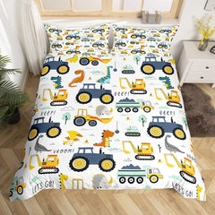 Jungen Cartoon Car Bedding Set 135X200,Kinder Bau Fahrzeuge Tröster Abdeckung Für Kind Kleinkind Teens,Dinosaurier Bettbezug,Traktor Maschinerie Bagger Bettdecke Abdeckung,Lkw Autos Bettdecke Naty Shop