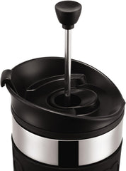 Cafetieră Bodum K11067-01 Travel Press din oțel inoxidabil, neagră, cu capac de schimb, 350 ml