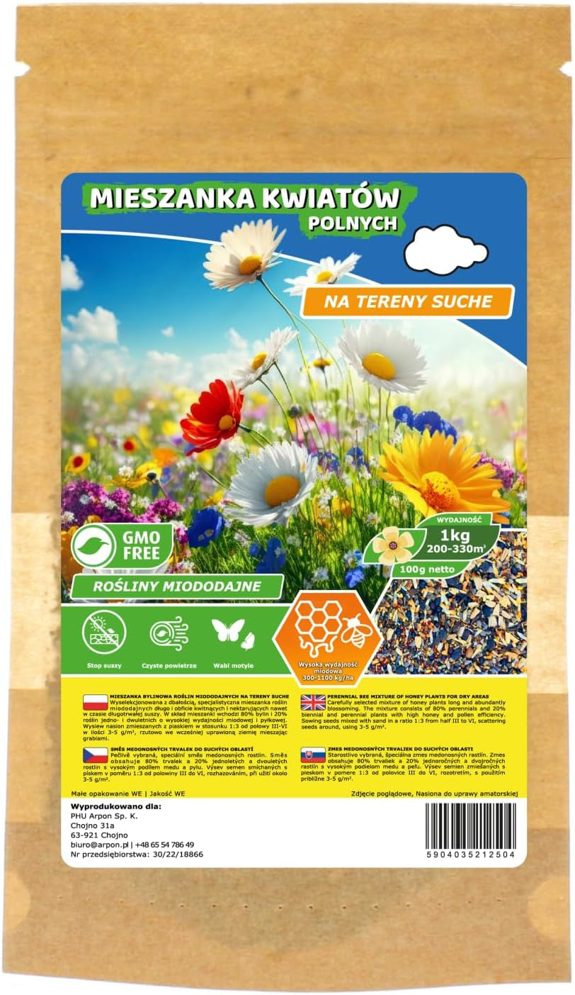 Flower Meadow - Bee Friendly Flower Seed Mix - Wildflowers and Grasses for Dry Locations - Wildflower Seeds - Annual and Perennial Seed Mix