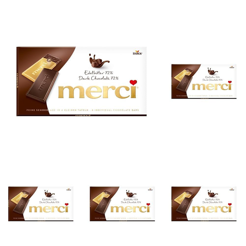 Batoane de ciocolată neagră 72% – 5 x 100 g – Cele mai fine pătrățele de ciocolată neagră – Ciocolată învelită în folie aurie