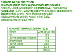 Küfferle, Carrots with original chocolate 810 g 60 pcs., Milk chocolate, 1 piece