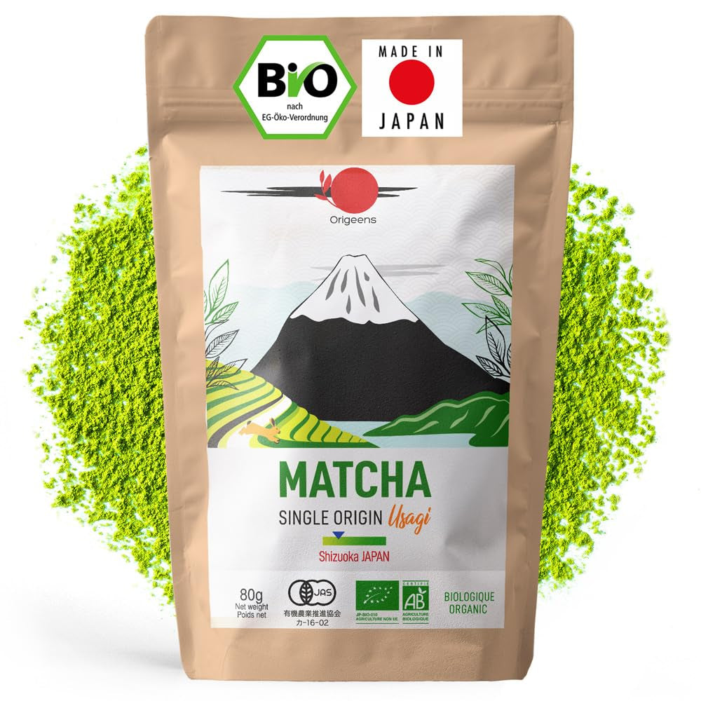 ORIGEENS Ceai japonez organic Matcha Usagi (Latte Intensiv) - Single Origin Shizuoka - PudrÄ Matcha organicÄ - PungÄ de 80 g
