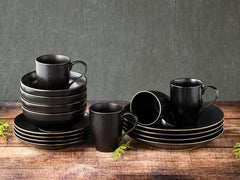 CreaTable, 22699, seria Industrial Gold BLACK, set de veselă cu 16 piese pentru 4 persoane, serviciu combinat din gresie, potrivit pentru mașina de spălat vase și cuptorul cu microunde, producție de calitate