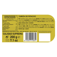 Artisanal chocolate pistachio turrón, 200g, creamy texture, superior quality, fine ingredients, authentic taste, the most expensive turrón in the world