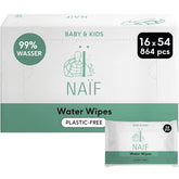 Naïf - Plastic-free wet wipes - 864 pieces (16 packs of 54 wipes) - Care for baby's bottom, body and face - 99% water - 0% perfume and alcohol