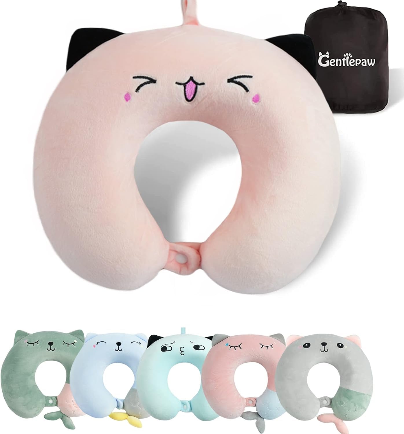 Pernă pentru gât, pernă pentru gât copii pentru călătorii cu avionul, mașina, trenul, pernă de călătorie cu spumă de memorie pentru adulți, pernă în formă de U cu motiv drăguț de animale, pernă Capac detașabil (roz2) Perne ortopedice cervicale Naty Shop Roz2