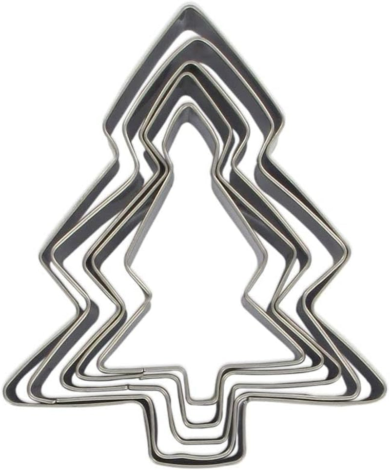 Zenker 44814 Set de 5 forme de biscuiți pentru brad de Crăciun, forme pentru brad de Crăciun, formă de biscuiți, oțel inoxidabil, argintiu, 11 x 9,5 cm
