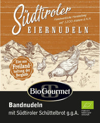 BioGourmet ribbon noodles with Schüttelbrot from South Tyrol (PGI) | Salted and flavored egg noodles with genuine speck from South Tyrol | 1 x 250g Bio