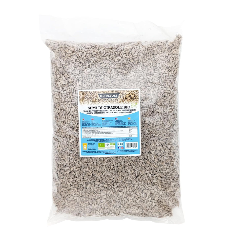 Organic Sunflower Seeds 3kg, raw, shelled, unroasted and unsalted organic sunflower seeds, high in fiber and nutrients, ideal as a snack and for recipes