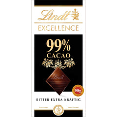 Lindt EXCELLENCE 99% Dark Chocolate Bar - Intense Cocoa Flavor 50g Vegan Premium