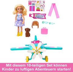 Barbie Chelsea Plane Doll And Playset - Pilot Doll, Airplane, Handle and Story Accessories, Wheels and Propellers with Flower Leg, Age 3+, HTK38 Naty Shop Dolls
