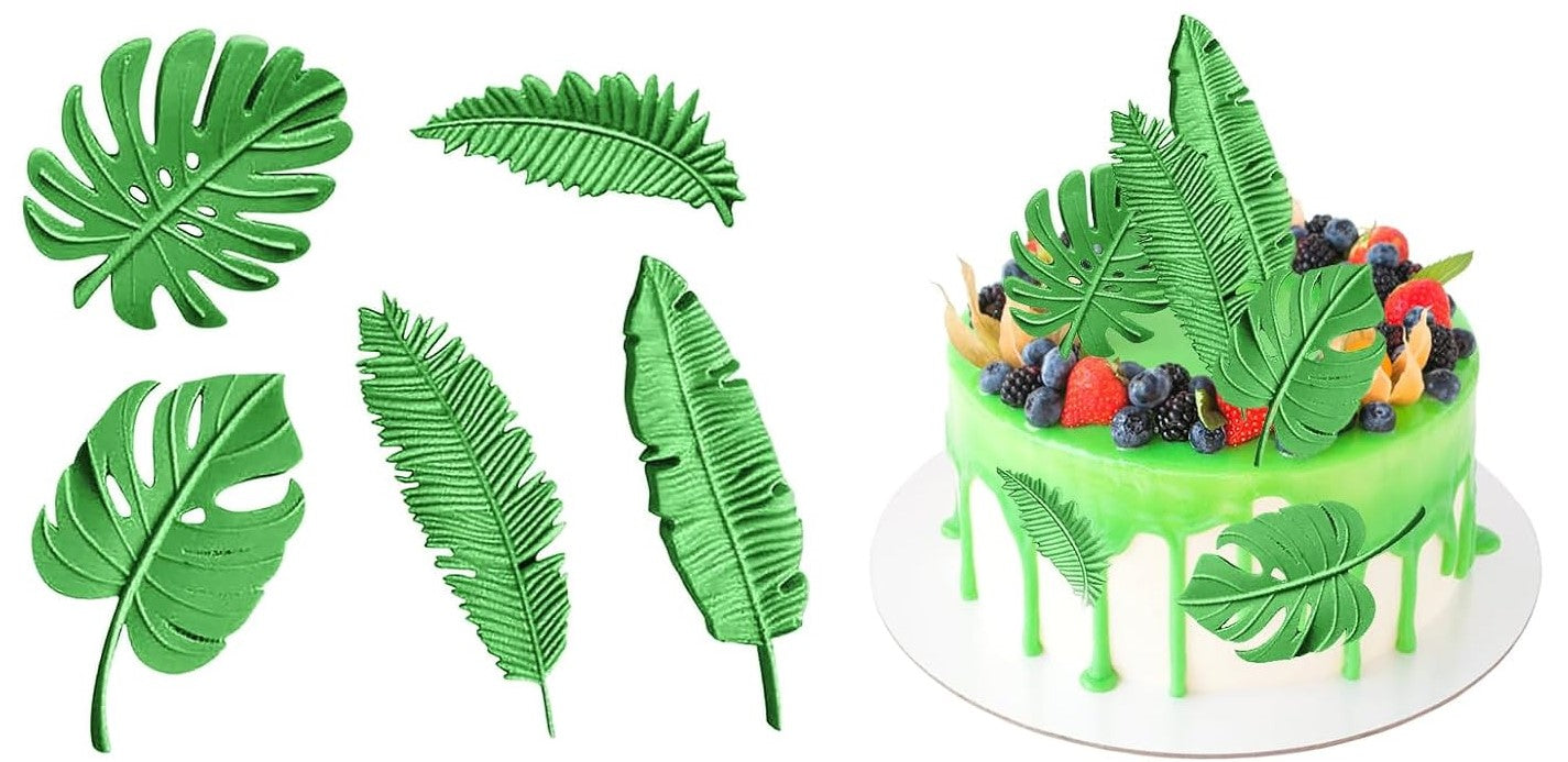 Set 5 decoratiuni comestibile din pasta de zahar, Frunze exotice Decoratiuni din Pasta de Zahar Nati Shop