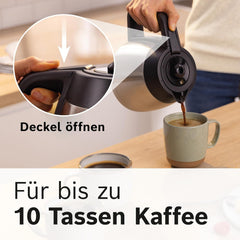 Espressor cu filtru Bosch MyMoment TKA6M273, carafă termică de 1L, pentru 8-12 cești, sistem anti-picurare, suport pentru filtru rotativ, program de detartrare, rezervor de apă detașabil, 1200 wați, negru mat