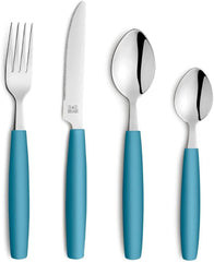 Beckmann & Rommerskirchen 2515 VALOA Besteck Set 4 Personen | 16-Teilig | Petrol | Spülmaschinenfest | Hochglanzpoliert | Essbesteck: 4X Messer, Gabel, Esslöffel, Kaffeelöffel Bucatarie Naty Shop Petrol