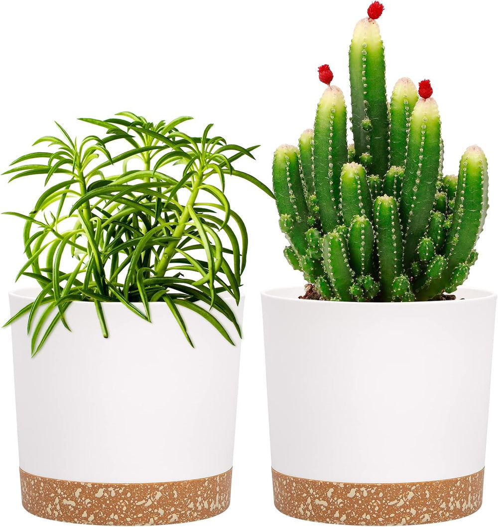 12.7cm Set of 2 Flower Pots, Indoor Plant Pots with Drainage Holes and Removable Base, Modern Decorative Saucers for Outdoor Garden Planters (White 12.7cm)