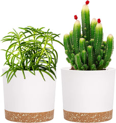 12.7cm Set of 2 Flower Pots, Indoor Plant Pots with Drainage Holes and Removable Base, Modern Decorative Saucers for Outdoor Garden Planters (White 12.7cm)