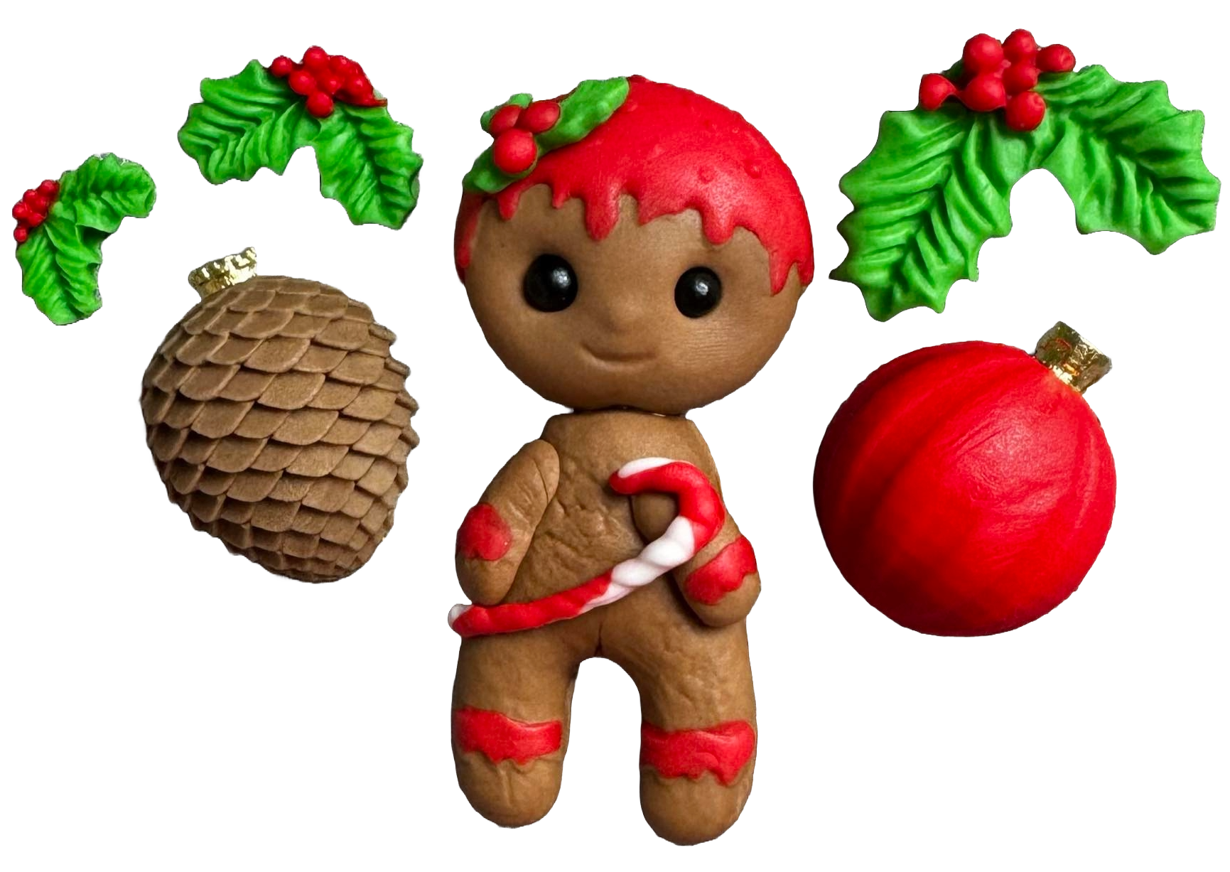 Set 6 decoratiuni comestibile din pasta de zahar, Craciun, om de turta dulce si decoratiuni Decoratiuni din Pasta de Zahar Naty Shop