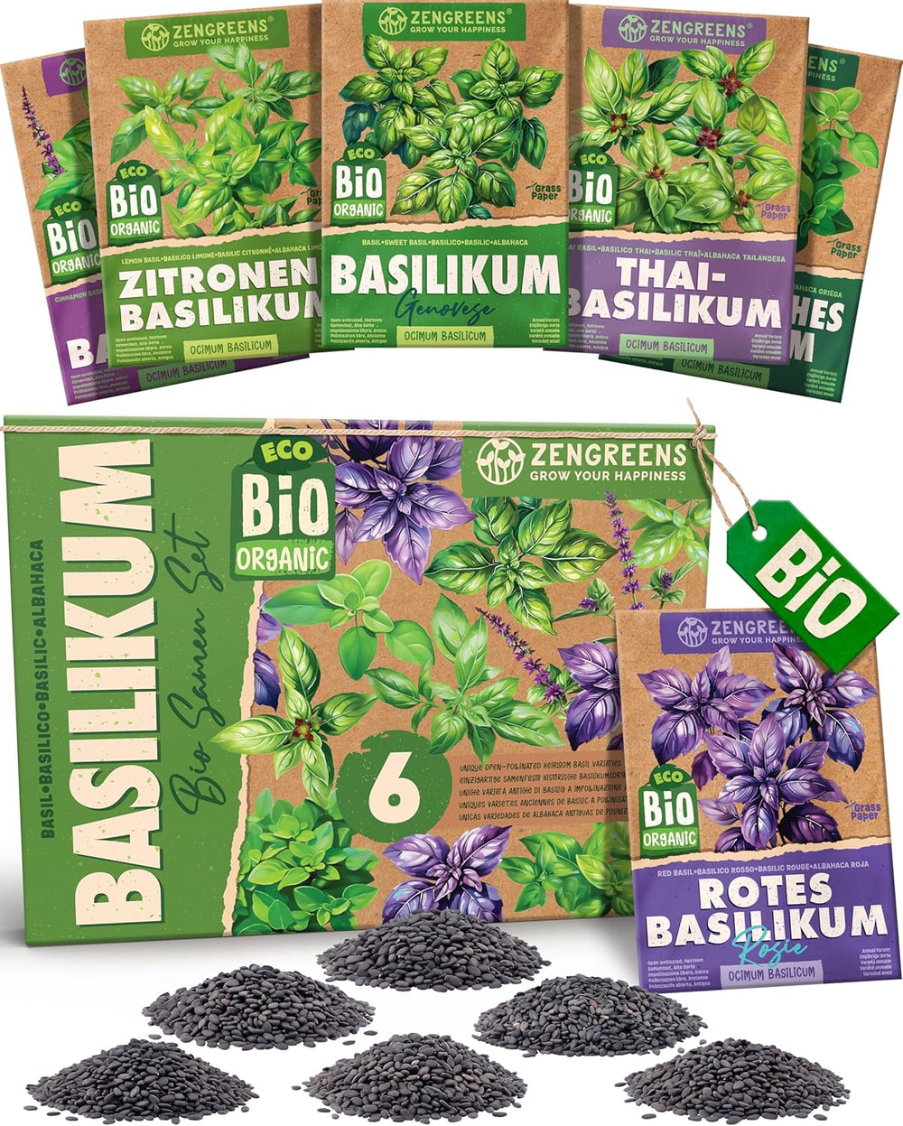 Organic Basil Seeds in a Set of 6 - 6 Basil Seeds for Easy Growing in the Garden, Balcony or Raised Bed - Plant Seeds - Seedlings