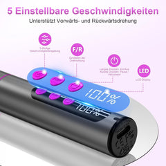 Pilă electrică fără fir pentru unghii - 35000 RPM pentru unghii cu gel, 12 în 1 profesională pentru unghii și unghii acrilice, set manichiură și pedichiură cu 5 viteze