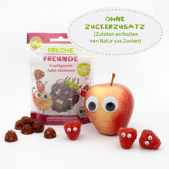 FRECHE FREUNDE Organic Fruit Jellies, Apple, Raspberry and Rice Lollipops, Fruity Sweet Snack for Kids, Gluten Free, Vegan, Pack of 20 (20 x 30g)
