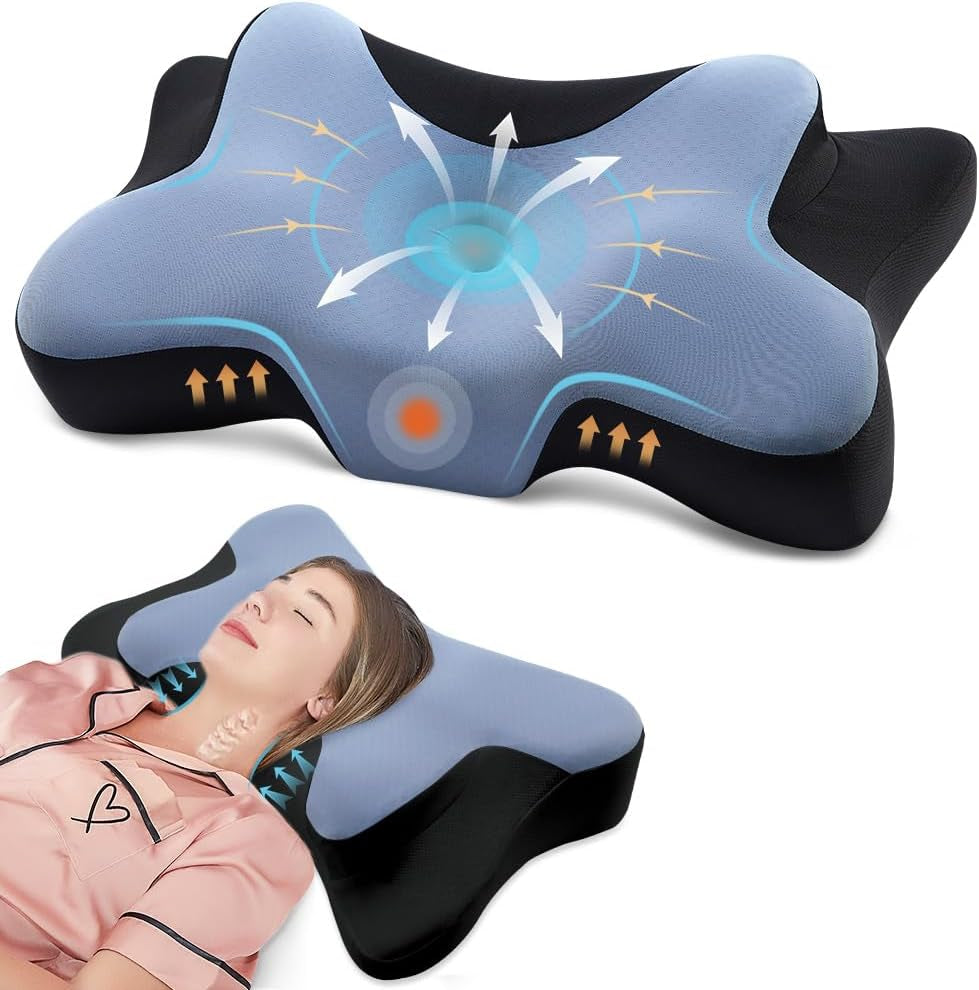 DONAMA gât pernă pernă pernă din spumă de memorie, pernă de dormit pernă de dormit lateral pentru partea din spate și stomac dormitori Perne ortopedice cervicale Naty Shop Albastru+negru 66×37×13Cm