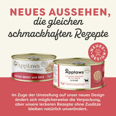 Applaws Premium Natural Hrană Umedă pentru Pisici, Pui cu Rață în Supă, Conservă 70g (24x70g)