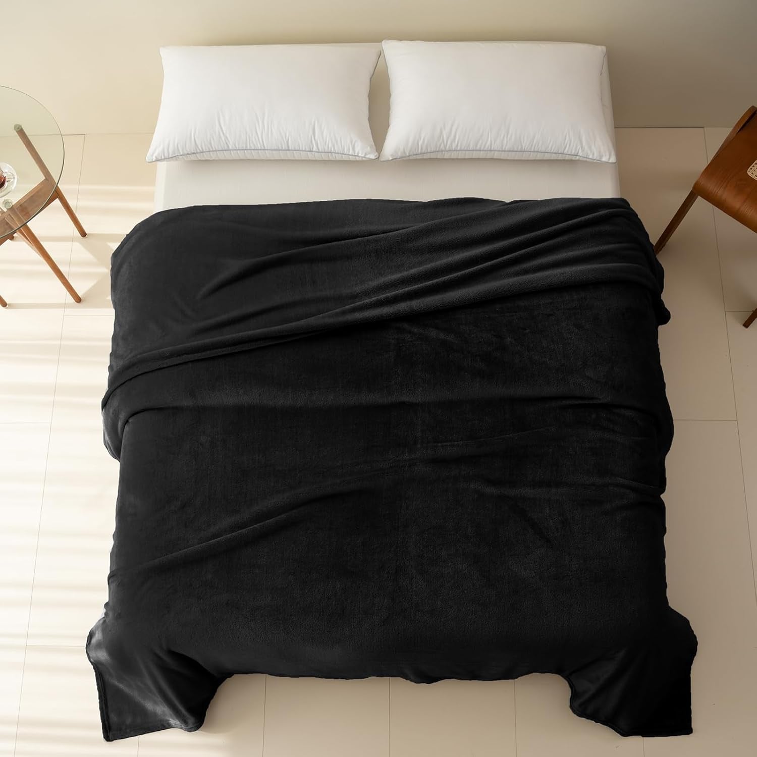 Pătură confortabilă Pătură pufoasă din fleece 130 X 150 cm Pături de pat Pătură de canapea Pături moi mari și aruncări pentru adulți Aruncări pentru canapele Cald Lavabil la mașină Negru Paturi si Cuverturi Good Nite