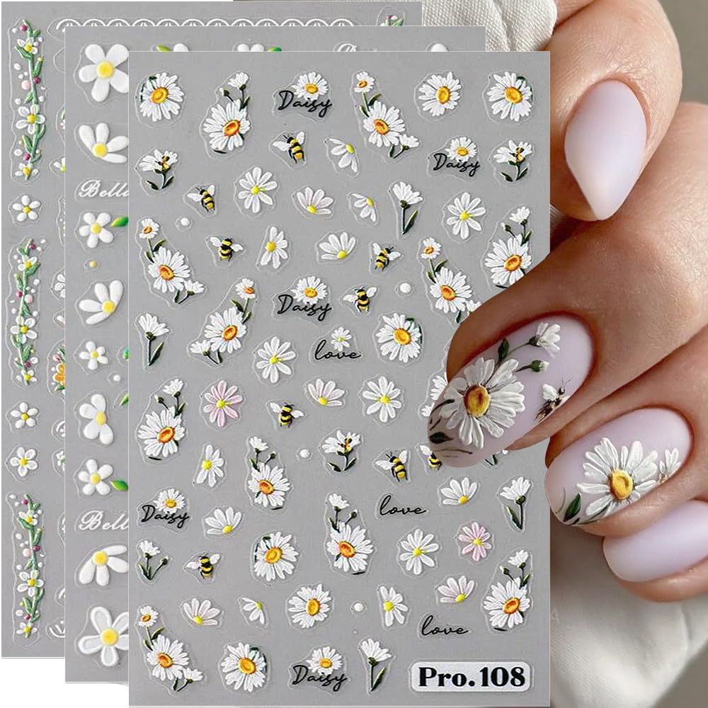 5Pcs GeprĂ€gte GĂ€nseblĂŒmchen Nagelsticker Selbstklebend Blumen Nagelaufkleber GĂ€nseblĂŒmchen Schmetterling Nagel Sticker Nageldesign Aufkleber NĂ€gel Zubehör Blume Nail Sticker Flower Nail Art Stickers