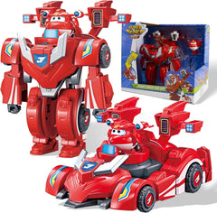 Super Wings EU770351 - Super Robot Suit Jett, aprox. 18 cm înălțime figurină de joacă transformabilă, costum de robot 2 în 1 și super mașină, pentru copii de la 3 ani în sus, Roșu Action figures Naty Shop Jett Bot
