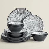 Set de tacâmuri pentru camping din melamină, format din 24 de piese, pentru 8 persoane - set de farfurii și set de tacâmuri din melamină, perfect pentru rulote, petreceri în grădină și petreceri pe terasă