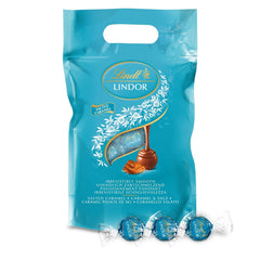 LINDOR chocolate balls with salted caramel | approx. 80 milk chocolate balls with salted caramel filling | Bulk Pack & Marc de Champagne Chocolate Balls | 700 g