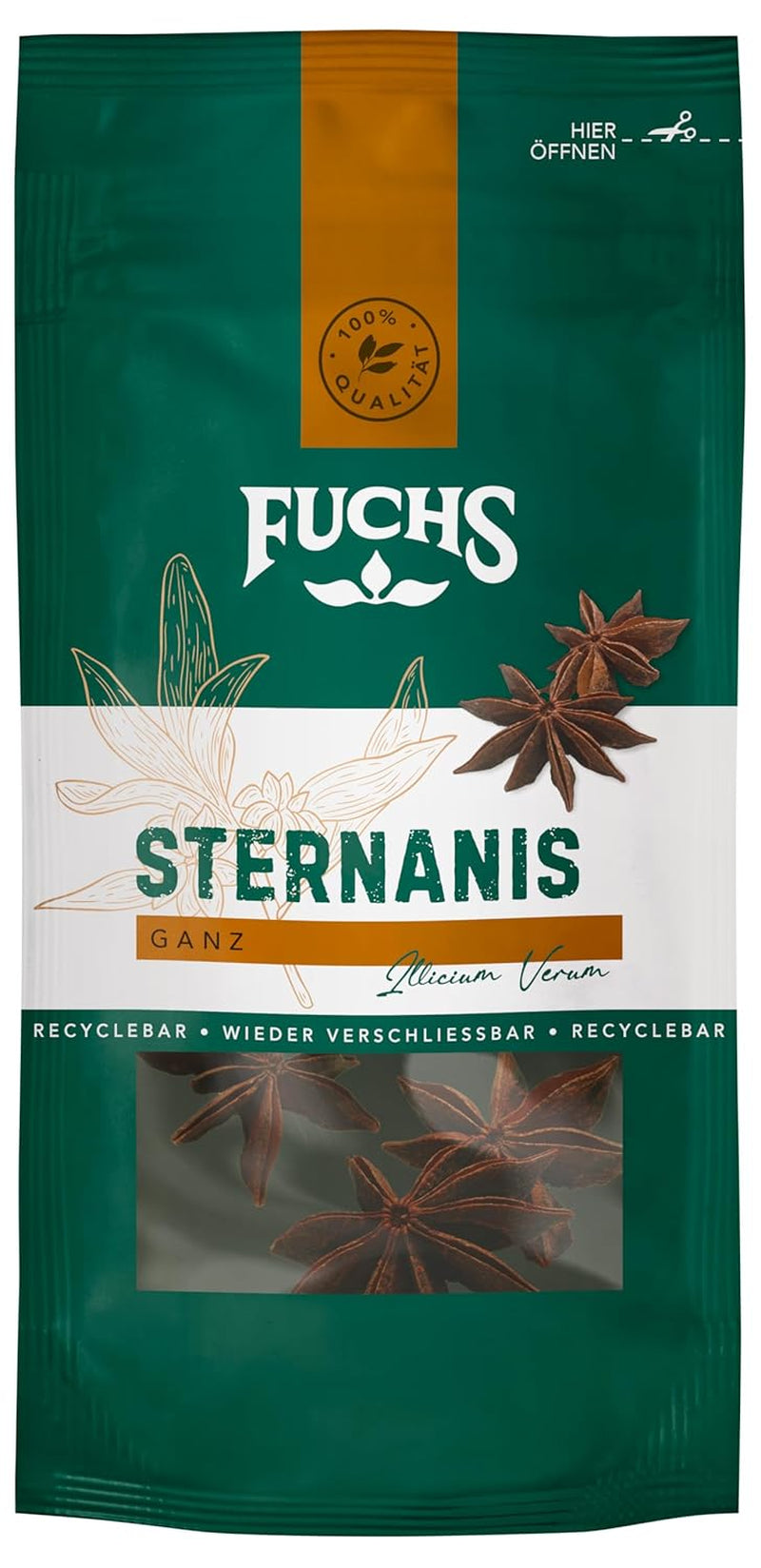Fuchs Gewürze - Sternanis ganz | Aus natürliche Ingredient | 9 g resealable, recyclable bag