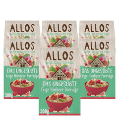 Unsweetened Fig and Raspberry Allos Porridge | Porridge without sugar | Organic Muesli | Muesli with fruit | Oatmeal | Porridge for breakfast | Cereals for breakfast | Vegan | Pack of 6 (6 x 500g)