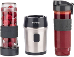 H.Koenig Smoothie Maker SMOO9 - Mini Standmixer - Mini Blender - 300 Watt - 570 Ml - Edelstahl - 2 Kunststoffflaschen - Bpa-Frei, Grau Kitchen Naty Shop