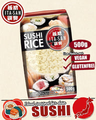 ITA-SAN Sushi Rice, Round Grain, Top Quality, 100% Pure Variety, Quick and Easy Preparation, Vegan, Halal, Gluten Free (1 x 500g)